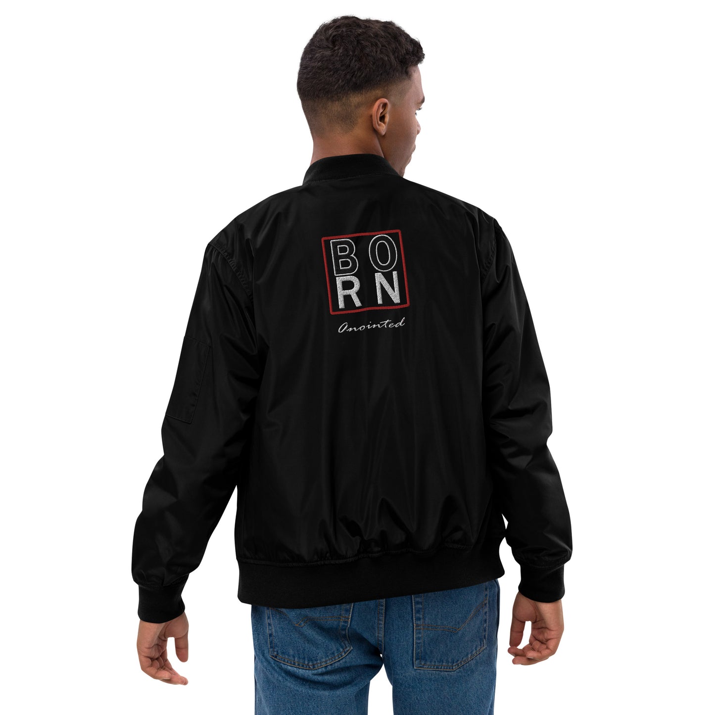 Born Anointed "Varsity Red" Premium recycled bomber jacket