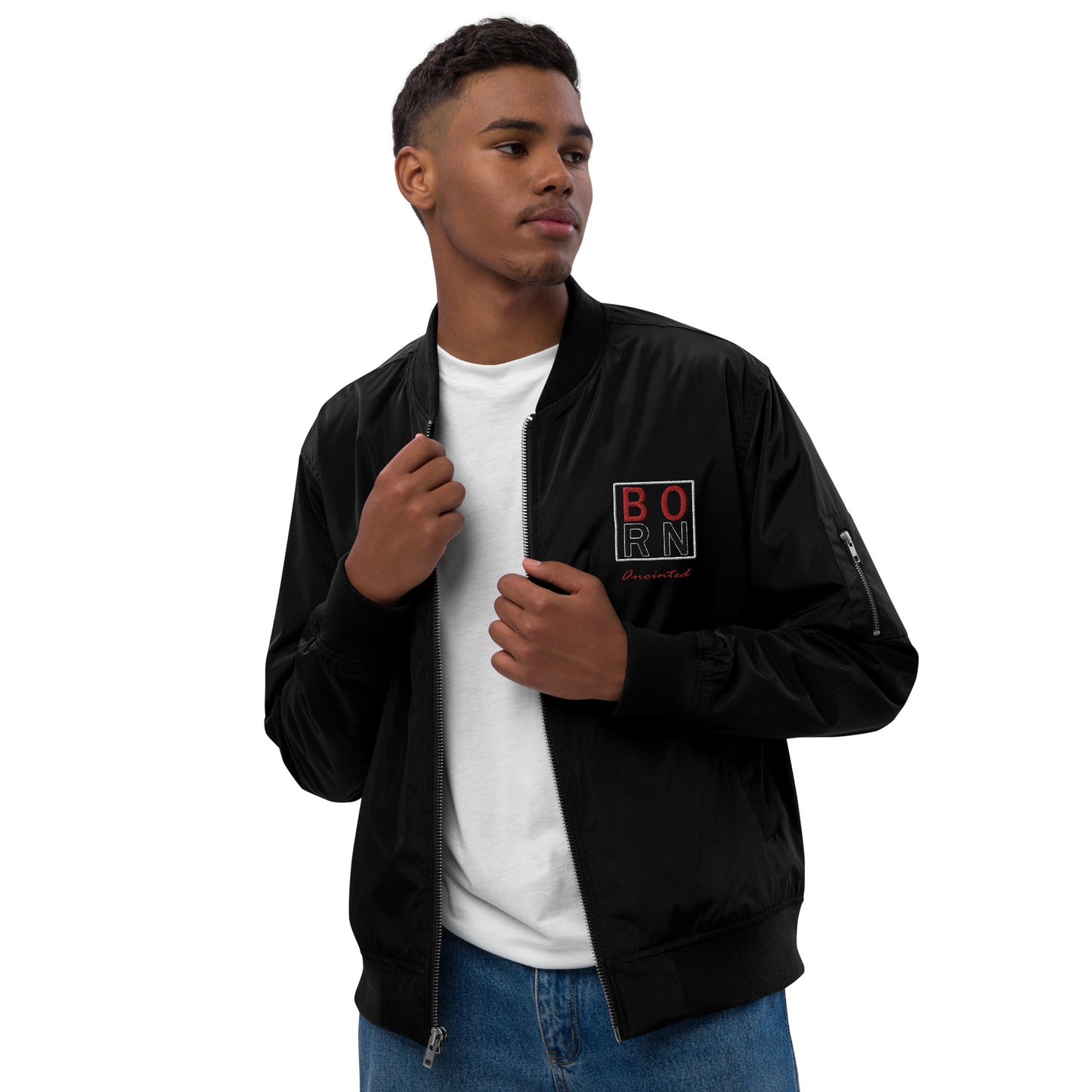 Born Anointed "Varsity Red" Premium recycled bomber jacket