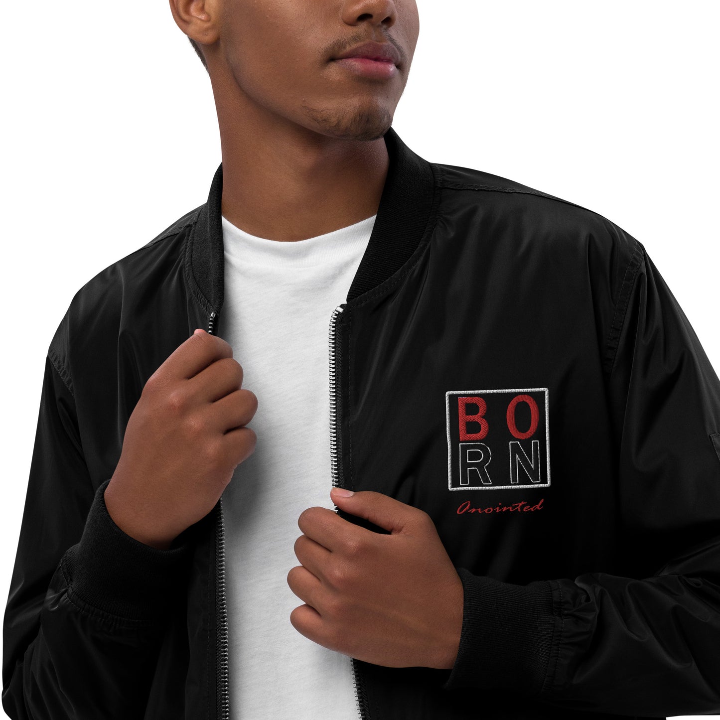 Born Anointed "Varsity Red" Premium recycled bomber jacket