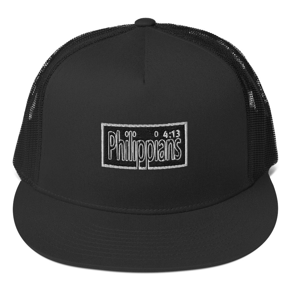 Philippians 4:13 Block Embroidered Trucker Cap