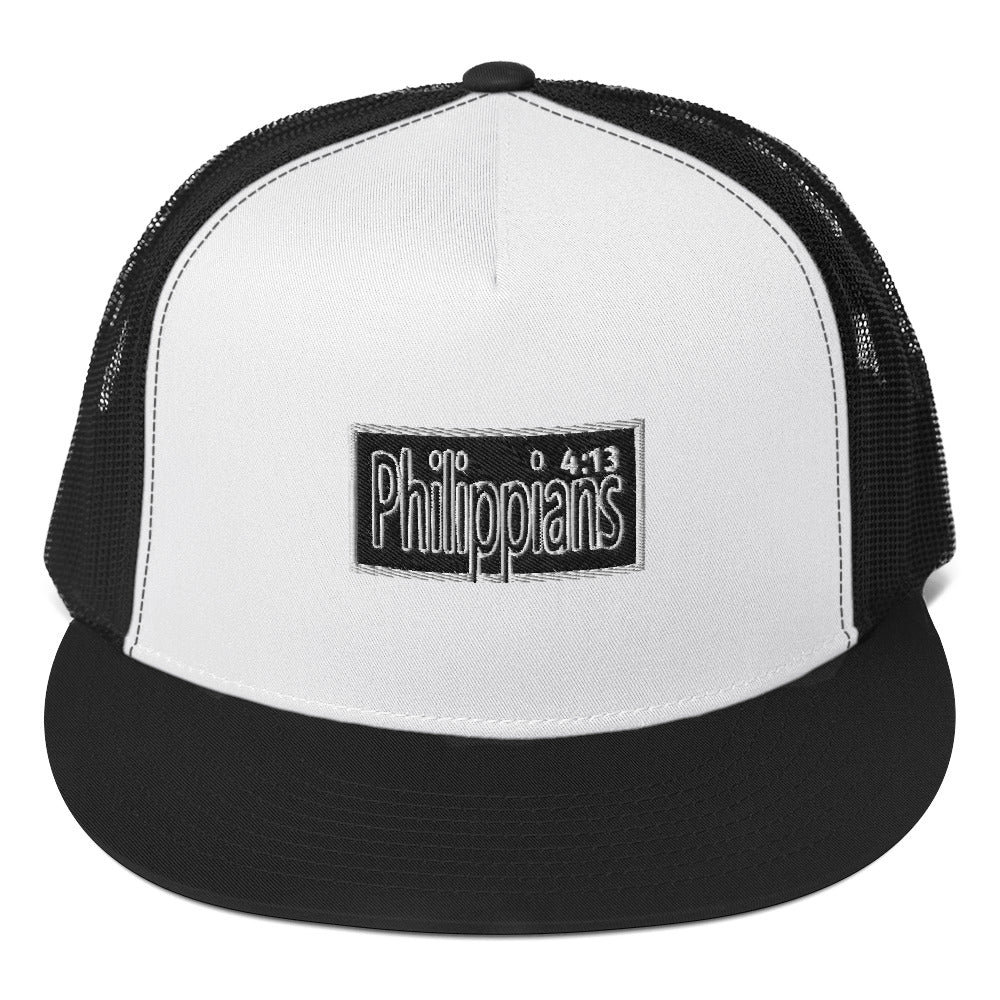 Philippians 4:13 Block Embroidered Trucker Cap