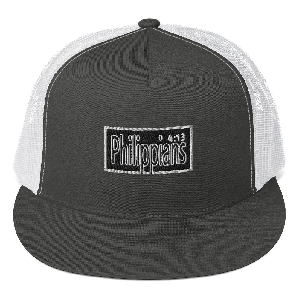 Philippians 4:13 Block Embroidered Trucker Cap