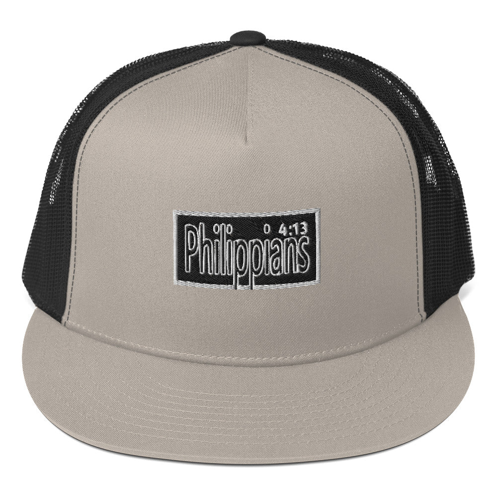 Philippians 4:13 Block Embroidered Trucker Cap