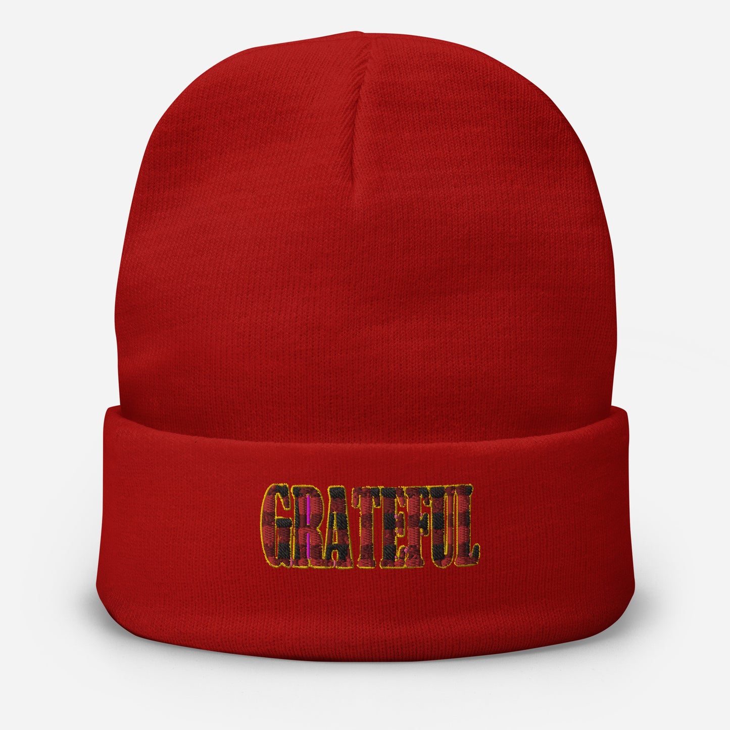 Bred "Grateful" Plaid Embroidered Beanie