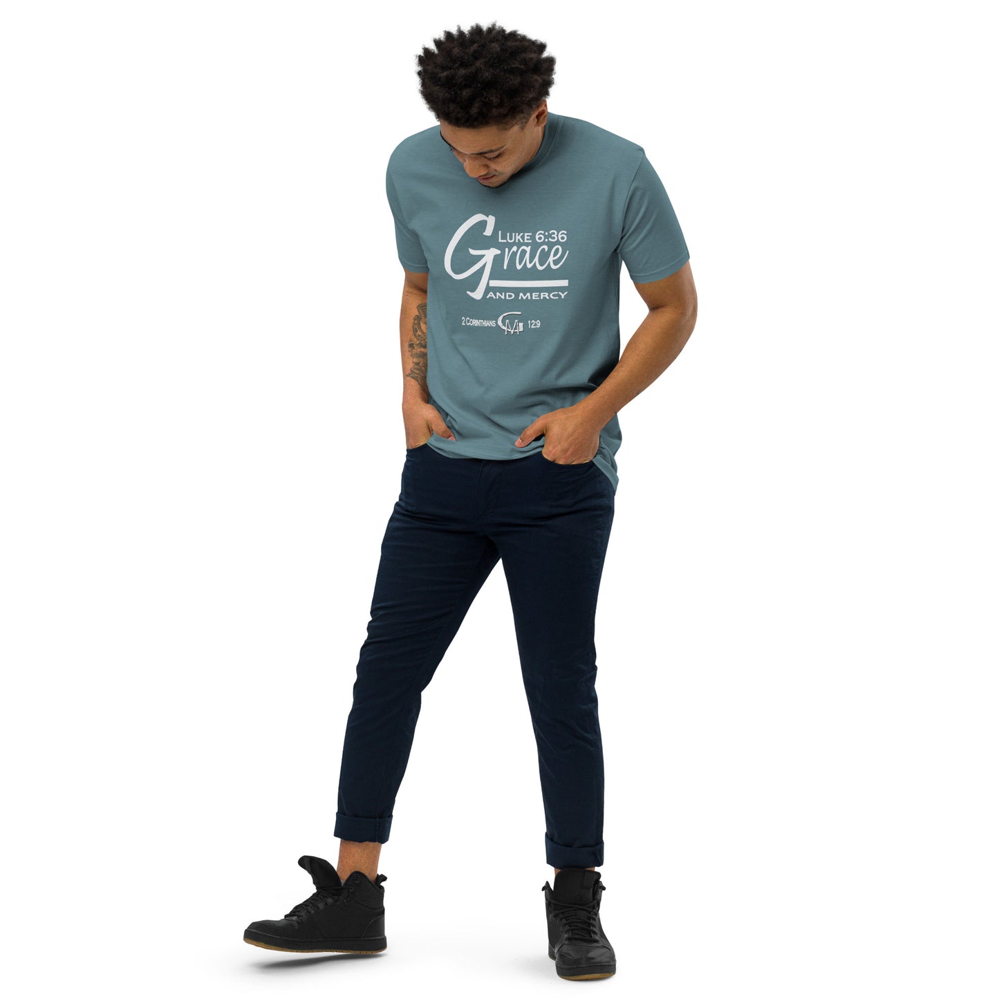 Grace and Mercy Men’s premium heavyweight tee