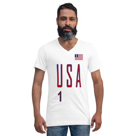 USA "One America" Unisex Short Sleeve V-Neck T-Shirt