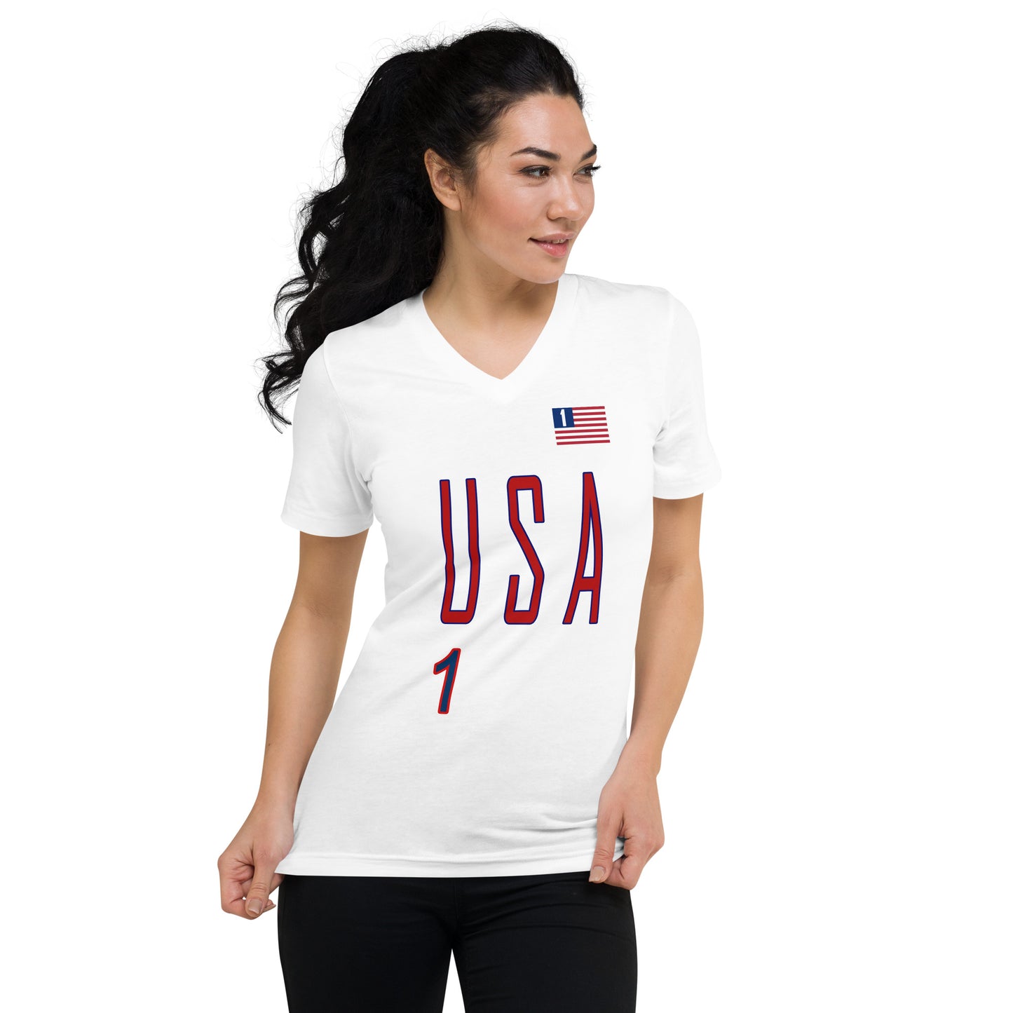 USA "One America" Unisex Short Sleeve V-Neck T-Shirt